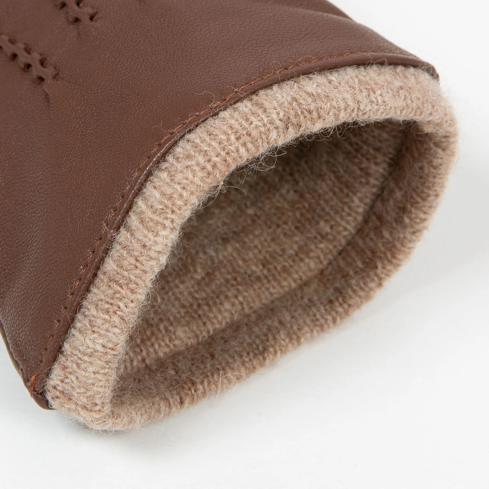 Women’s Three-Point Wool-Lined Leather Gloves with Knitted Cuffs