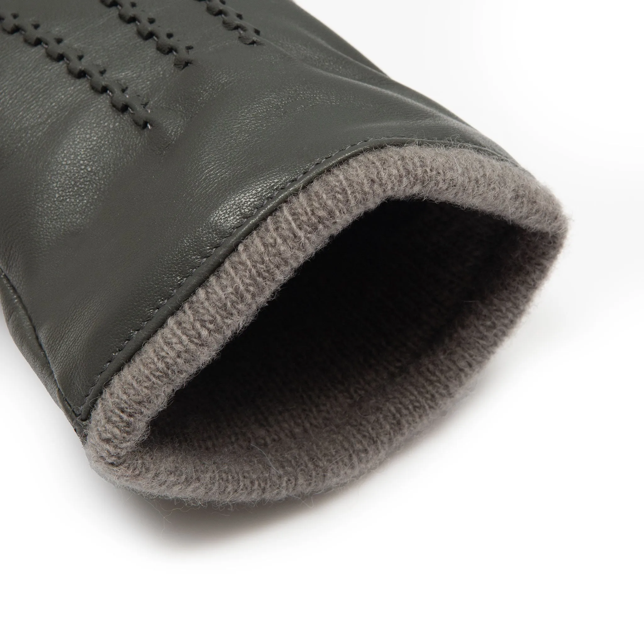 Women’s Three-Point Wool-Lined Leather Gloves with Knitted Cuffs