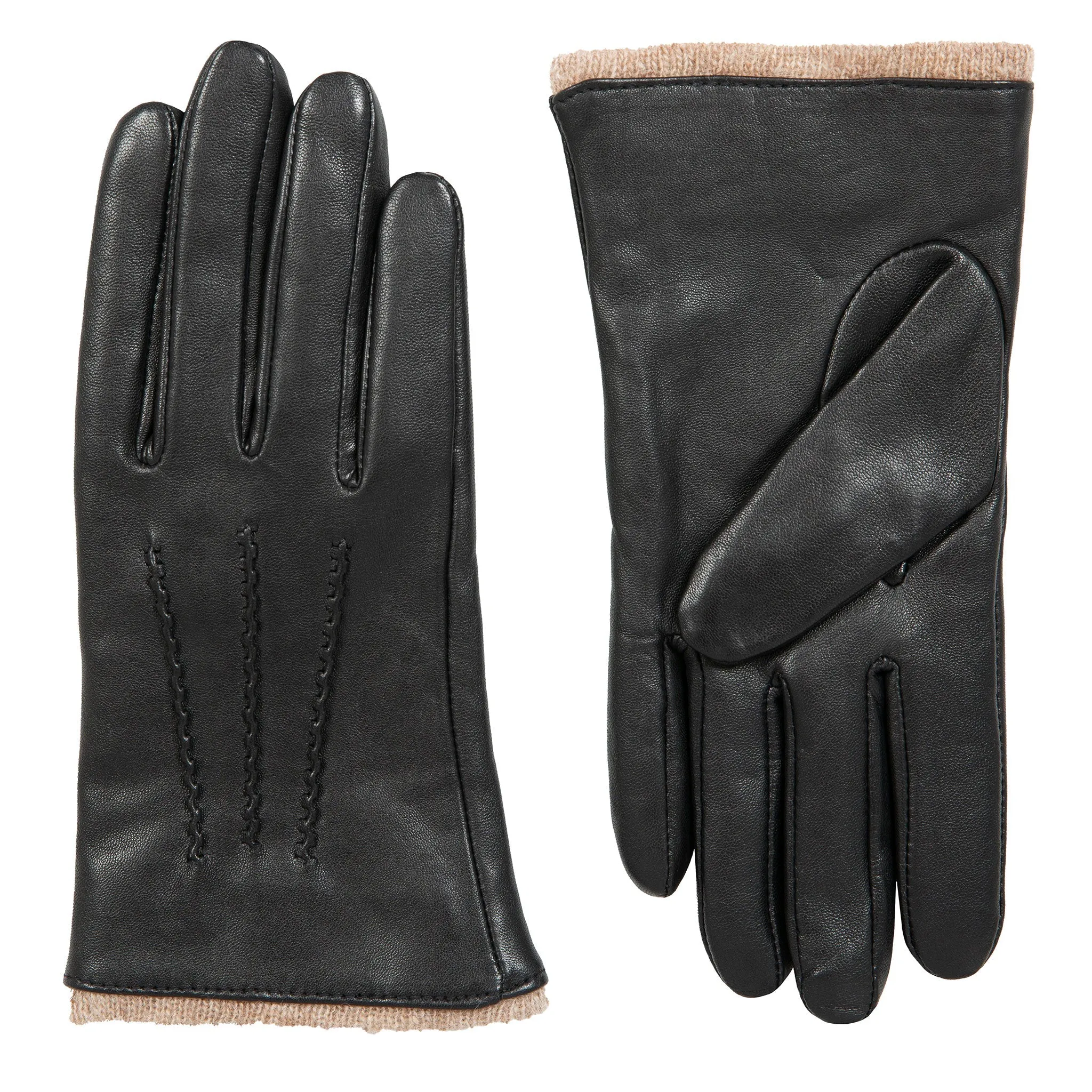 Women’s Three-Point Wool-Lined Leather Gloves with Knitted Cuffs