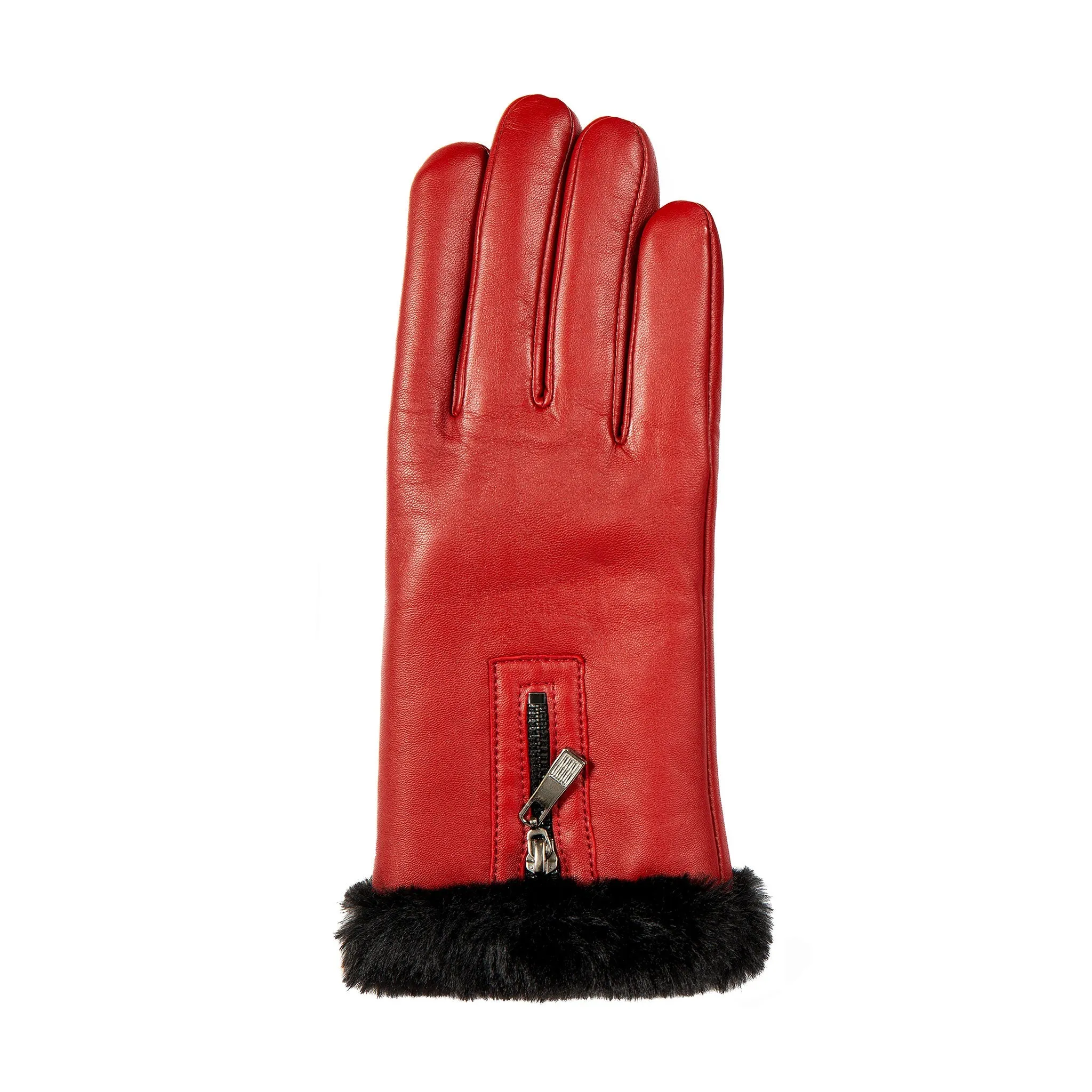 Women’s Touchscreen Faux Fur-Lined Leather Gloves with Zip