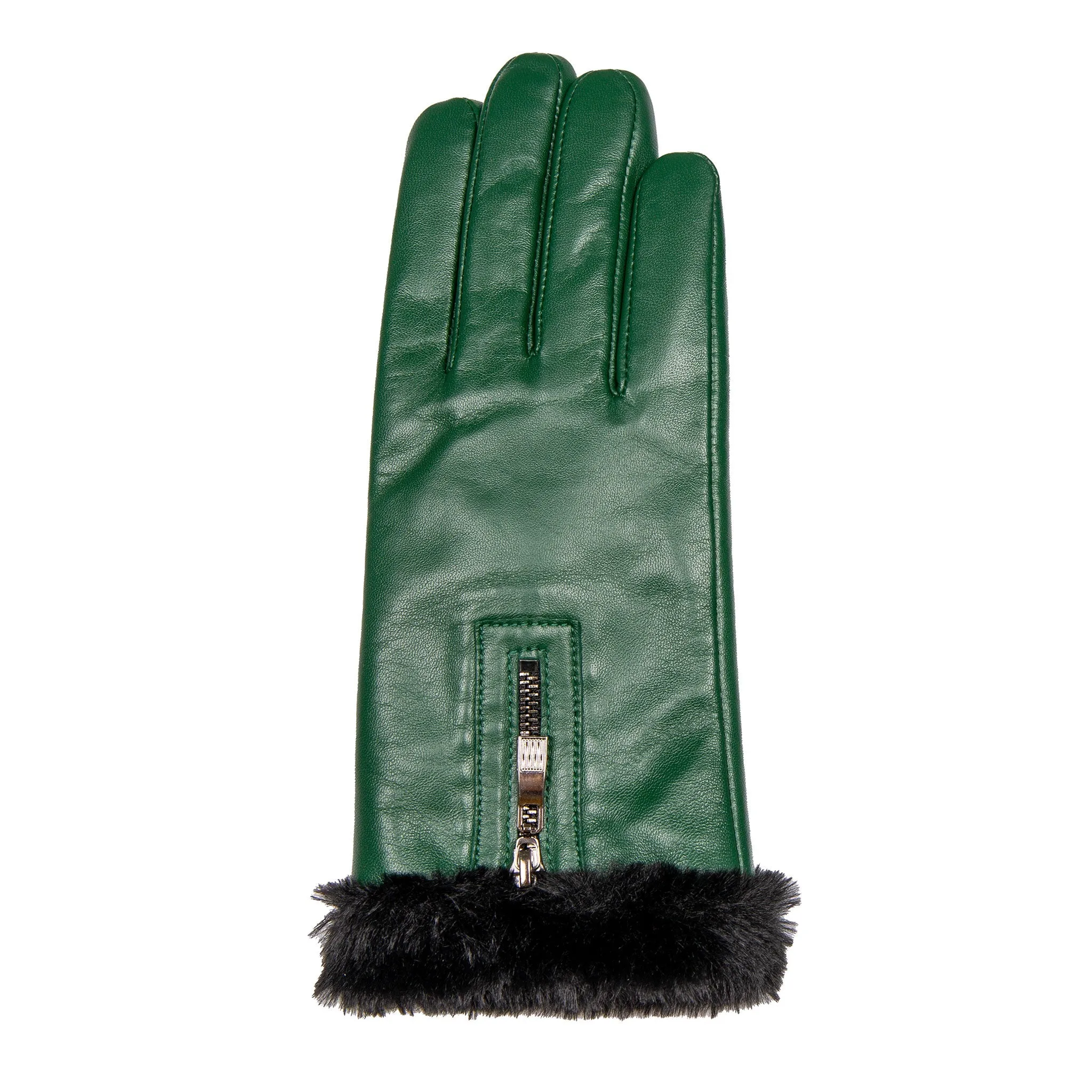 Women’s Touchscreen Faux Fur-Lined Leather Gloves with Zip