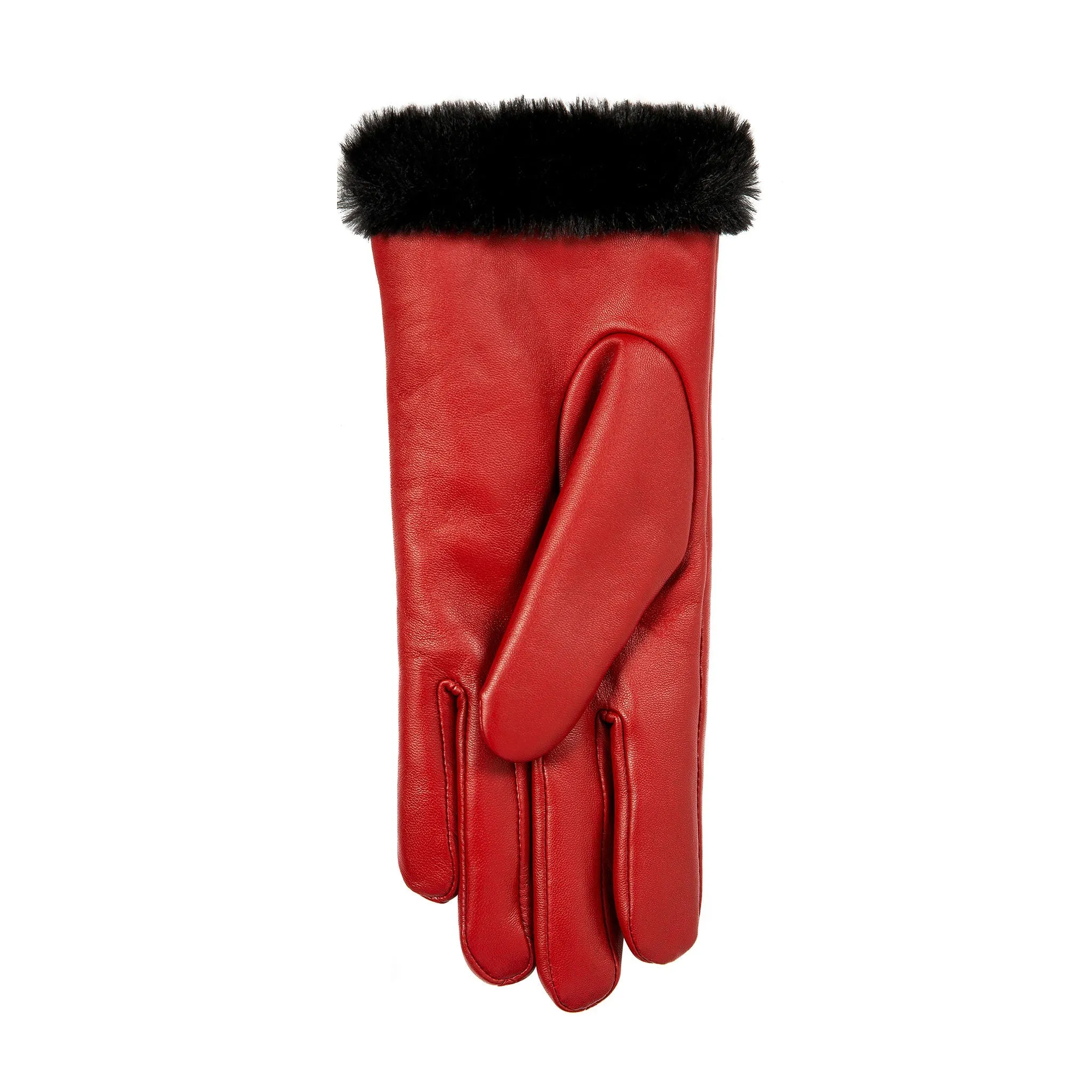 Women’s Touchscreen Faux Fur-Lined Leather Gloves with Zip