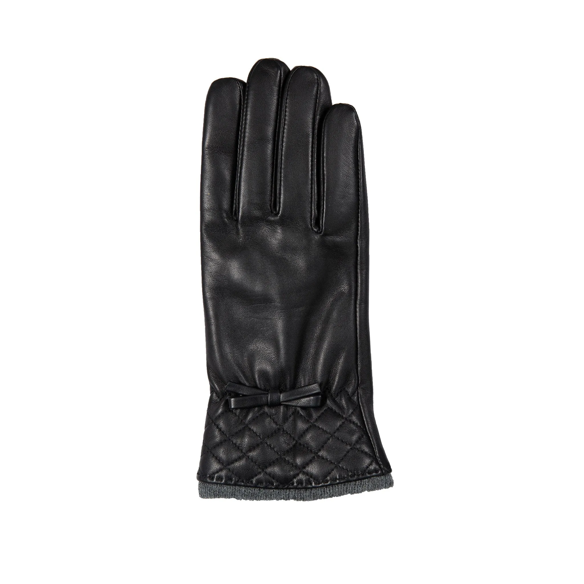 Women’s Wool-Lined Leather Gloves with Quilted Cuffs and Bow