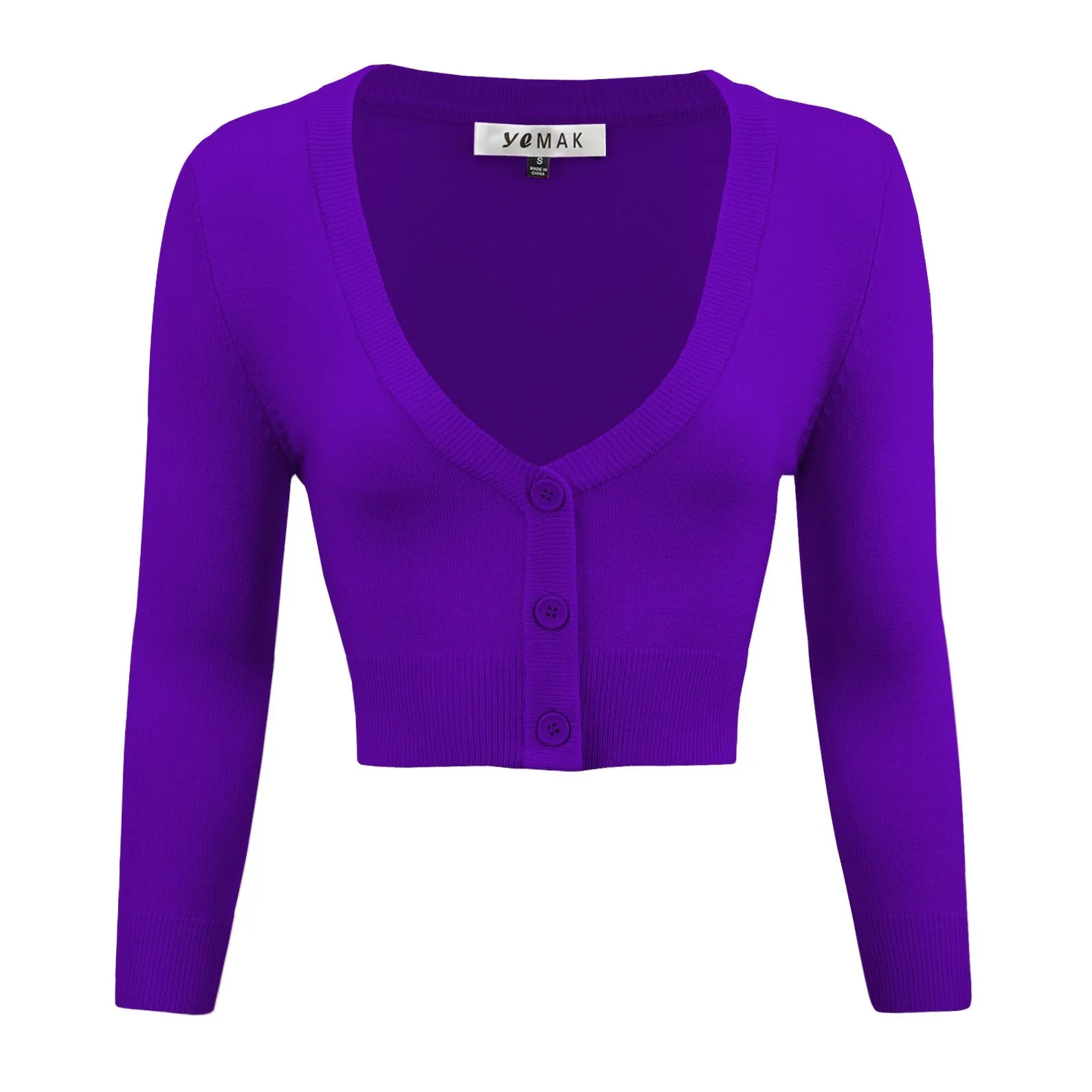 YEMAK Women's Cropped 3/4 Sleeves Cardigan Sweater CO129(S-XL) Color Option (1 of 2)