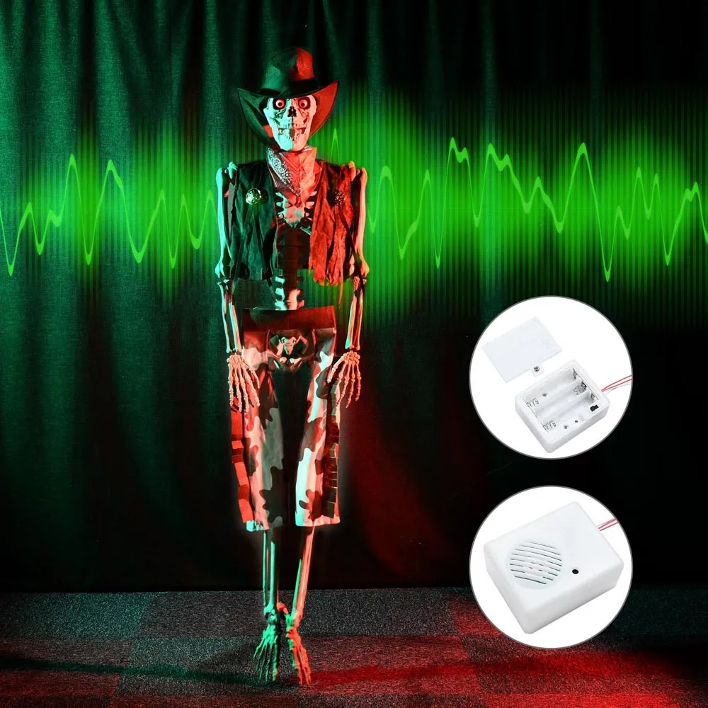 Yescom 5.4ft Skeleton LED Eyes Halloween Decor Cowboy Sound Activated