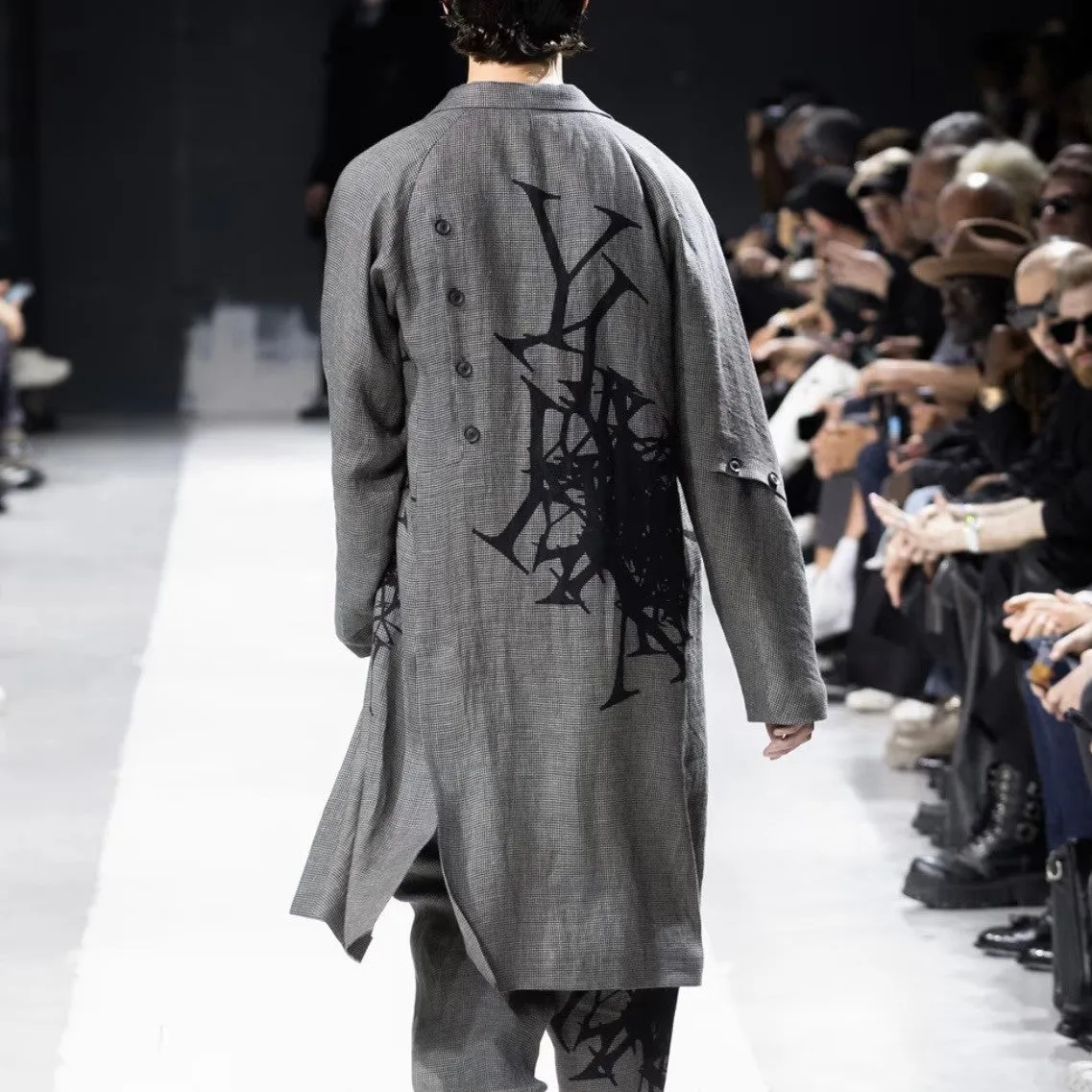 Yohji Yamamoto POUR HOMME ヨウジヤマモトプールオム 24SS PATTERNED MULTI FABRIC BUTTONED JACKET グレンチェックロングジャケット HS-J43-807