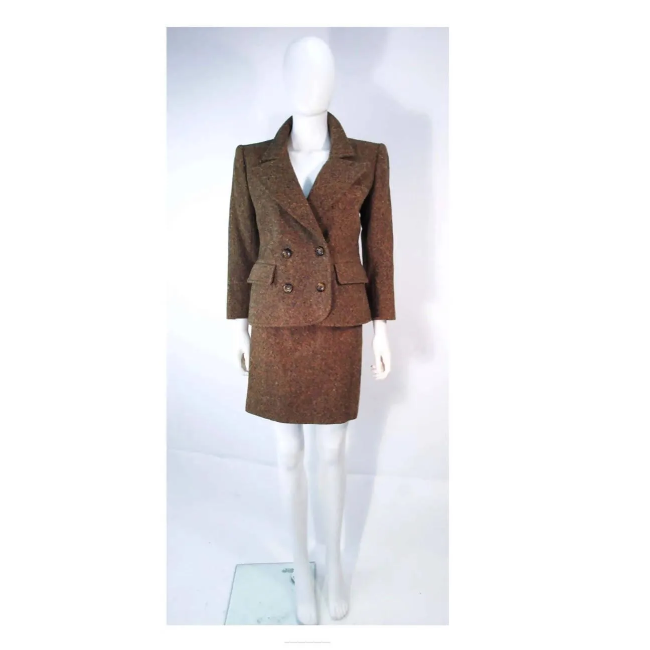 YVES SAINT LAURENT 1970's Brown & Green Skirt Suit | US 4/6