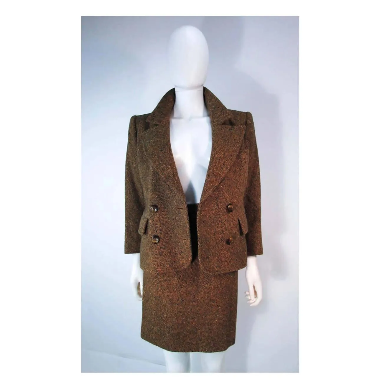 YVES SAINT LAURENT 1970's Brown & Green Skirt Suit | US 4/6