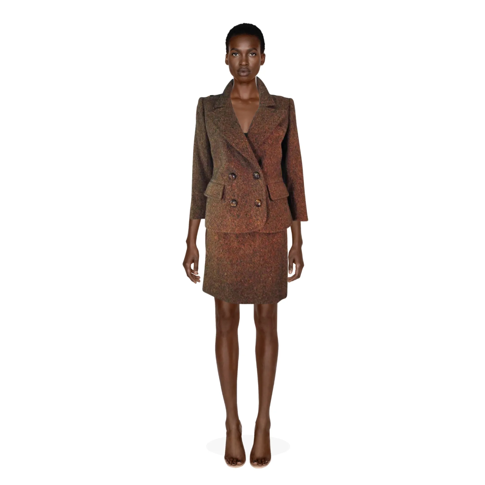 YVES SAINT LAURENT 1970's Brown & Green Skirt Suit | US 4/6