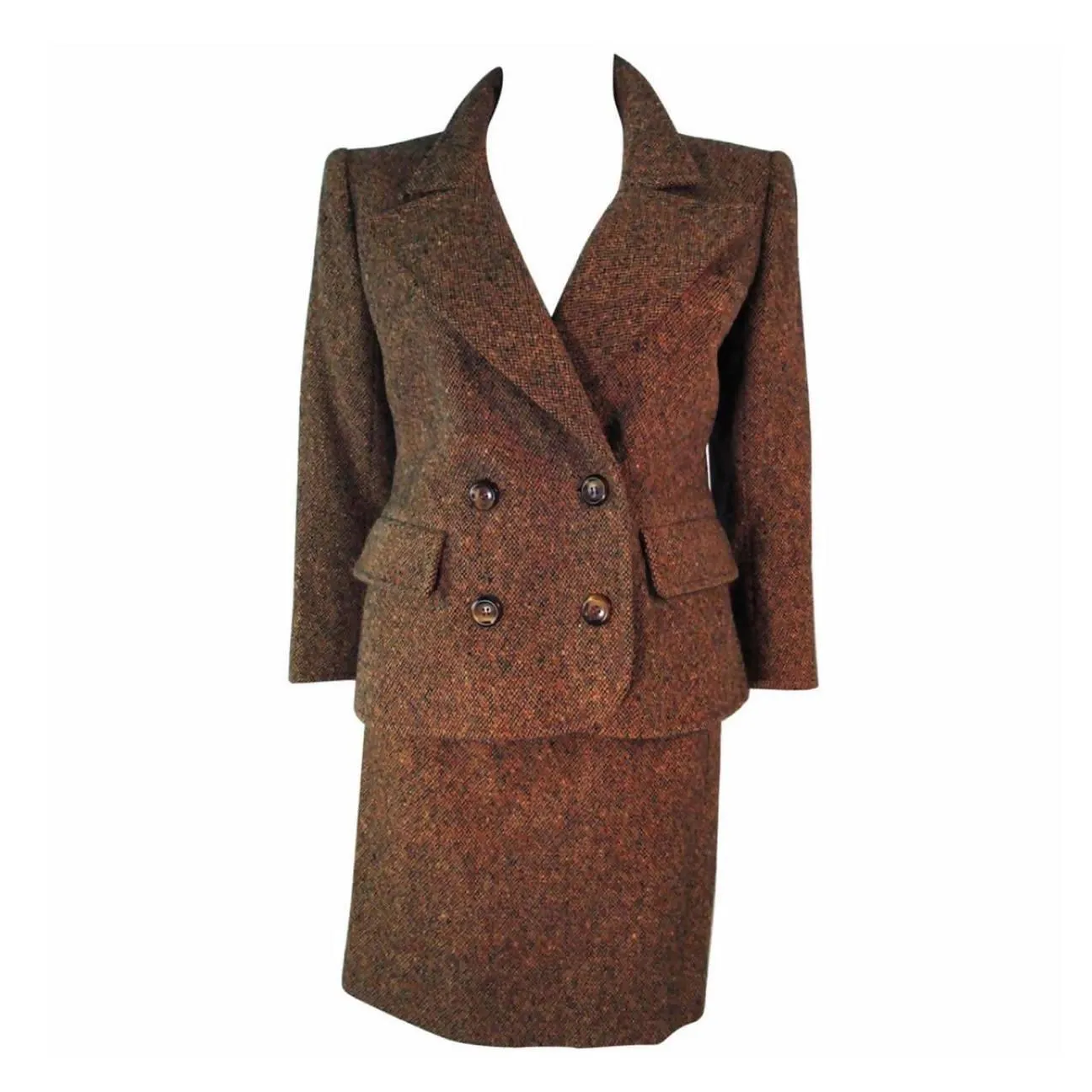 YVES SAINT LAURENT 1970's Brown & Green Skirt Suit | US 4/6