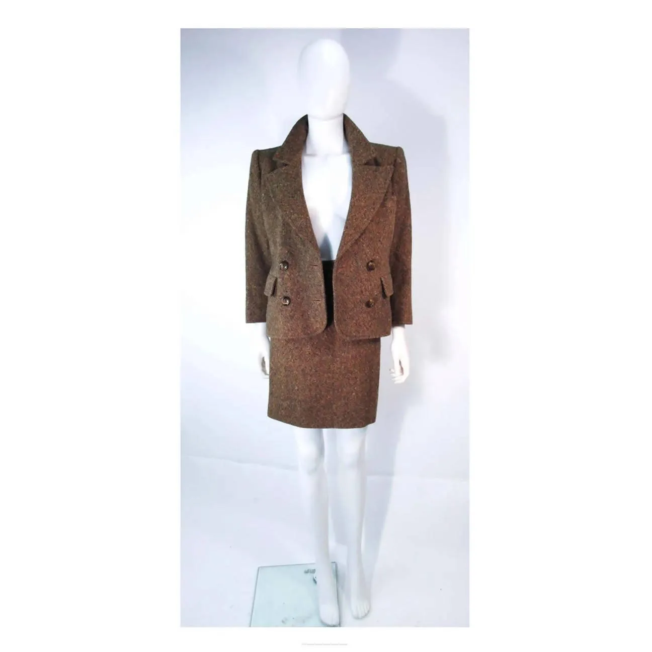 YVES SAINT LAURENT 1970's Brown & Green Skirt Suit | US 4/6