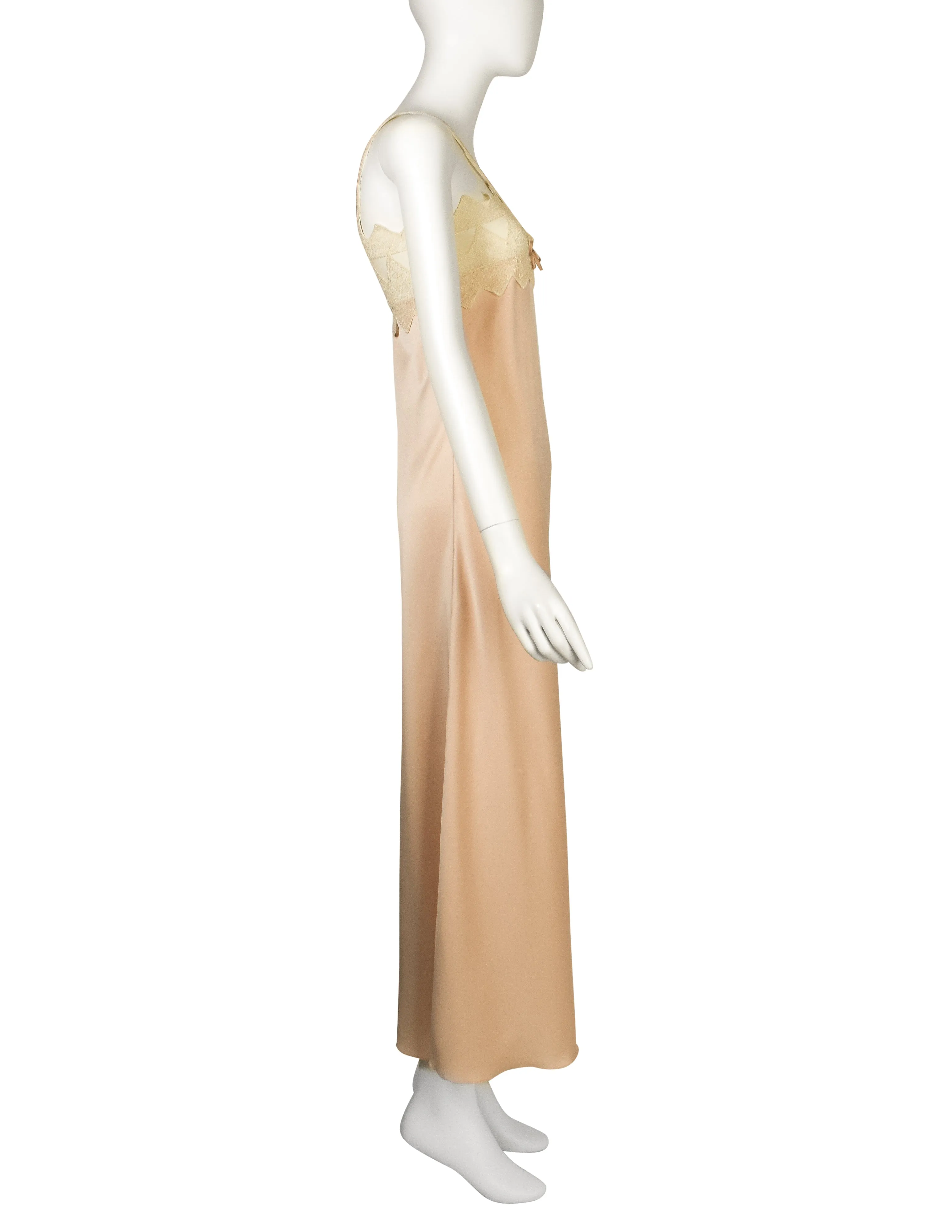 Zandra Rhodes Vintage 1970s Pale Pink Satin Cream Embroidered Slip Dress