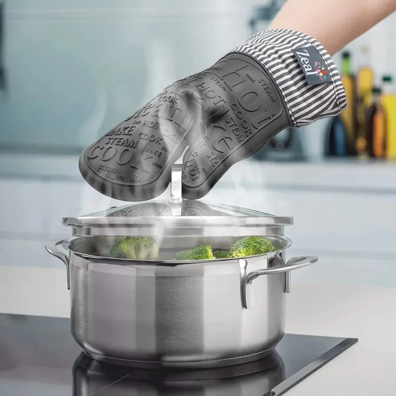 Zeal Steam Stop™ Waterproof Silicone Single Oven Glove Dark Grey Stripe