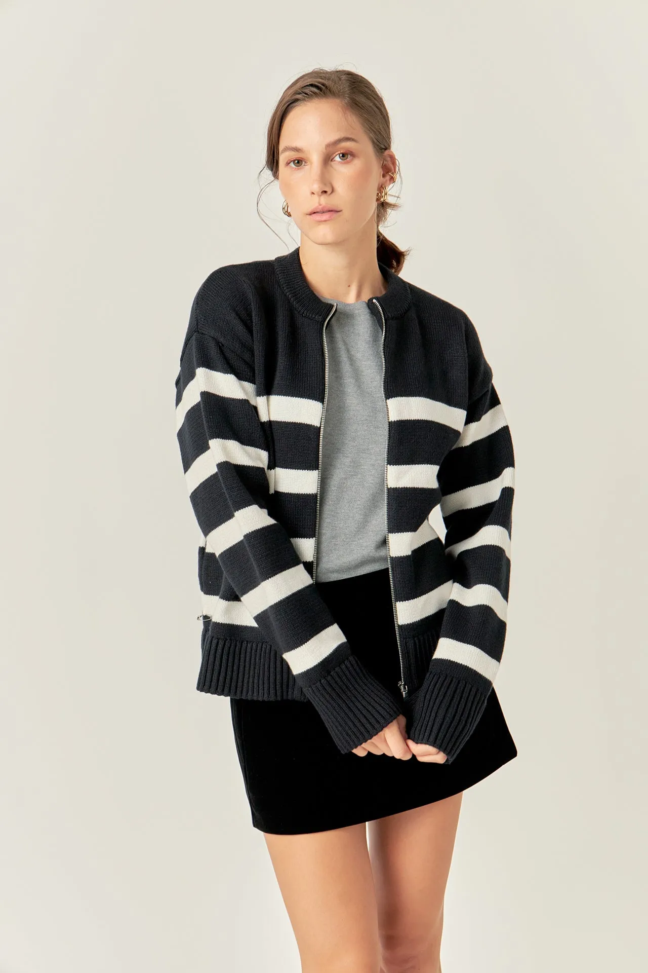 Zip Up Striped Sweater