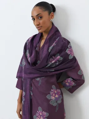 Zuba Purple Floral Printed Stole