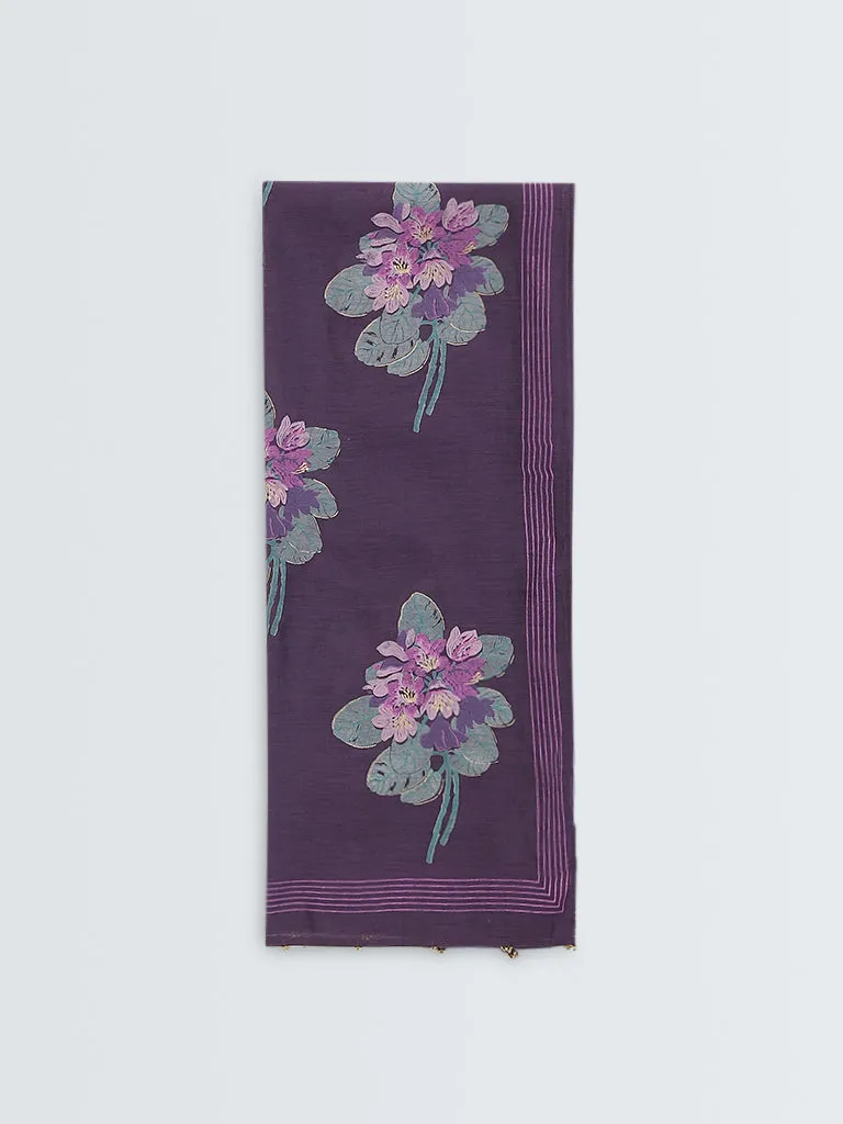 Zuba Purple Floral Printed Stole